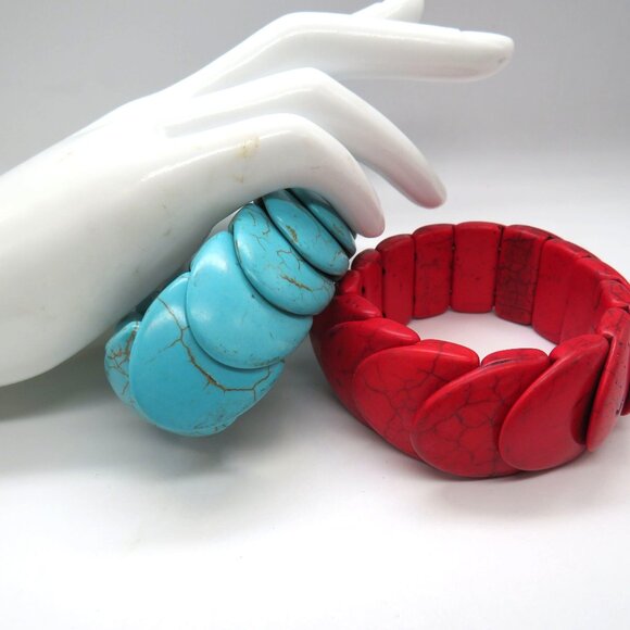 Paparazzi Nomadic Nature Stone Bracelets Chunky Red Blue Stone Stretch - Picture 4 of 9
